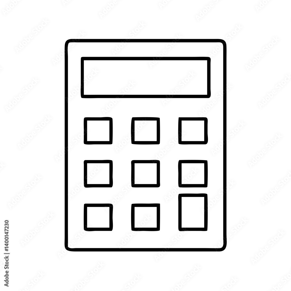 Poster simple line drawing of a basic calculator for math calculations