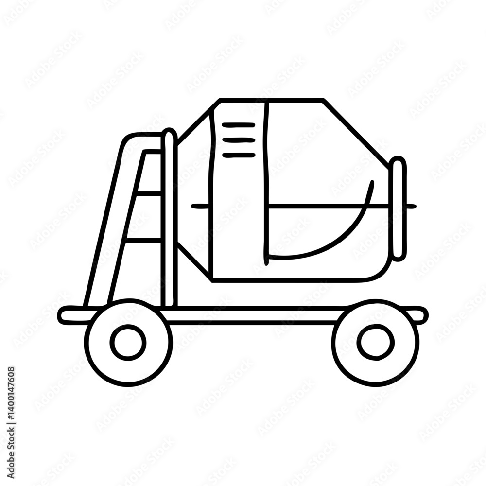 Poster A Line Drawing of a Concrete Mixer Machine on Wheels for Construction and Building Projects