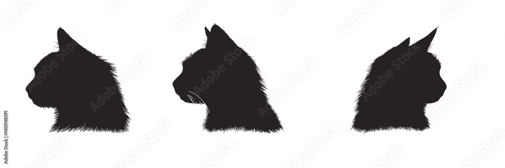 Aufkleber silhouettes of three cats in profile view highlighting distinctive features and expressions of felin