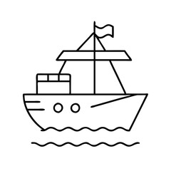 A Simple Line Drawing of a Cargo Ship Sailing on the Ocean Waves