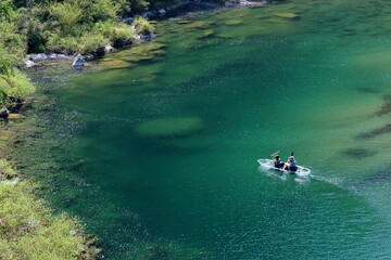 土居川で川遊び　桜散る季節　（高知県　仁淀川町）