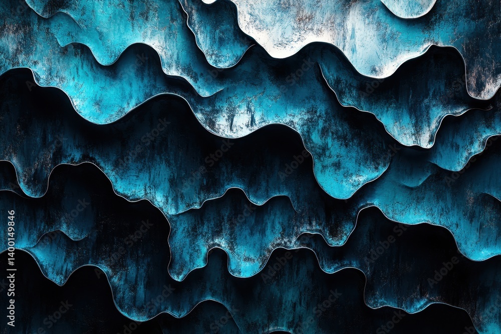 Poster captivating teal and black textured waves abstract background with a modern artistic style and dynam