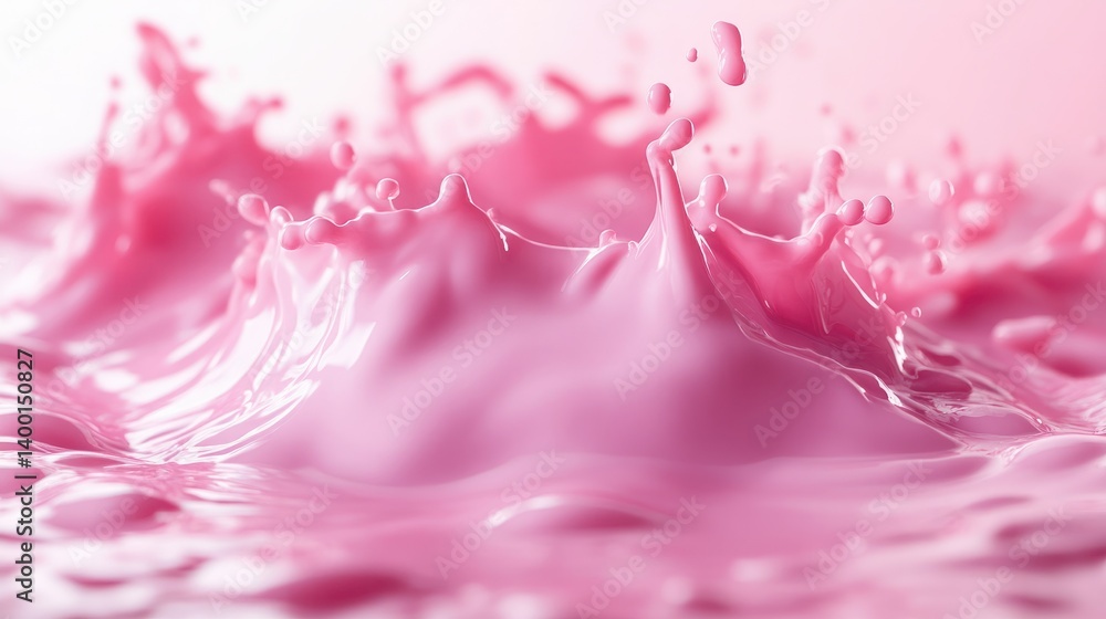 Poster vivid pink liquid splash creating dynamic ripples and droplets against a soft background