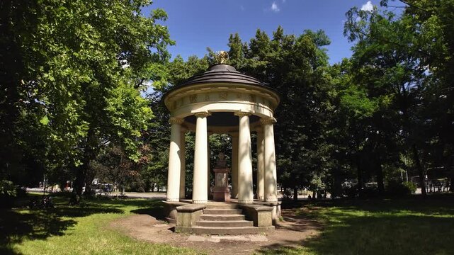 Little monument in the city park in Regensburg, Germany for tribute to Johannes Kepler, a famous german astronomer, mathematician, astrologer and natural philosopher. Sunny summer day in Bavaria.