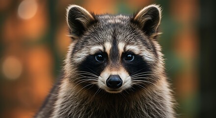 Fototapeta premium Close Up Portrait of a Raccoon with Soft Fur and Blue Eyes
