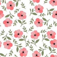 Seamless Pastel Floral Pattern with Hand-Drawn Leaves – Cute Botanical Design for Fabric and Wallpaper
