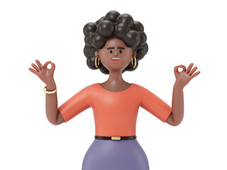 A woman with OK gesture in business attire. Symbolizes approval or positivity. 3D rendering, conceptual image. Isolated on white background.