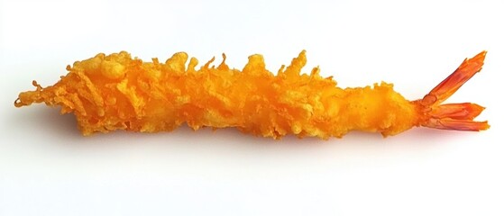 Fototapeta premium Crispy golden tempura shrimp on a clean white background showcasing Japanese culinary tradition and delicious seafood delight in a studio shot