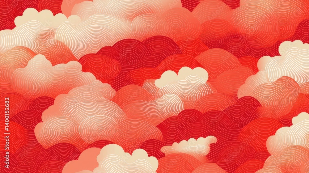 Poster abstract red and white cloudscape pattern with swirling lines and gentle curves for creative backgro
