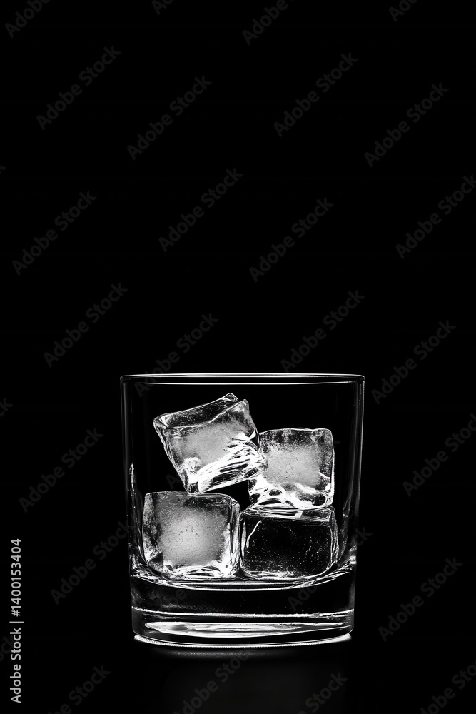 Aufkleber elegant glass filled with ice cubes against a dark backdrop creating a refreshing and minimalist vis