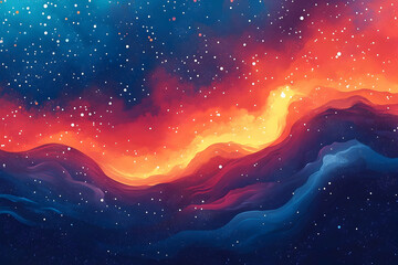 Obraz premium A vibrant abstract landscape of celestial nebulae with glowing mountains.
