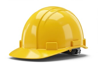 Fototapeta premium A yellow hard hat sitting on a white surface in a studio shot with a clear and bright background