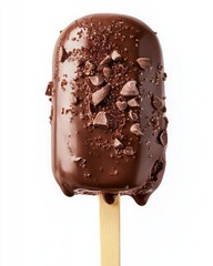 Obraz premium Delicious Chocolate Coated Ice Cream Bar with Sprinkles on a Wooden Stick, Perfect for Summer Treats