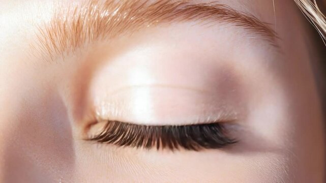 Woman showing long eyelashes after beauty treatment