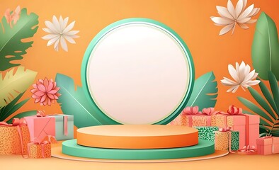 Raksha bandhan theamed colorful podium with gifts placed on it  for product presentation