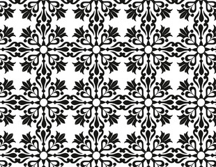Obraz premium Seamless Black and White Floral Pattern with Intricate Flowers and Leaves