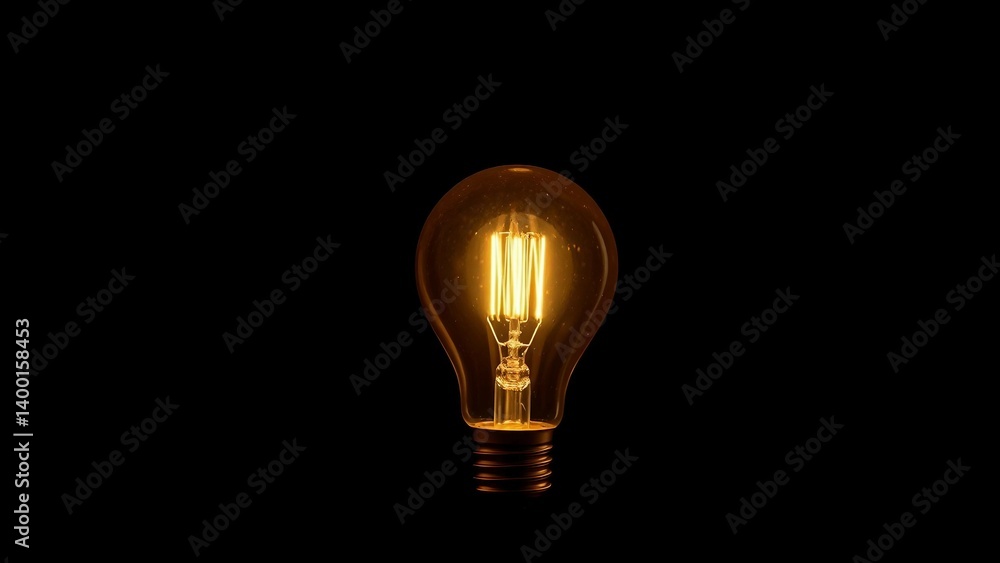 Poster light bulb isolated on black and an idea of genius springs up isolated on transparent background