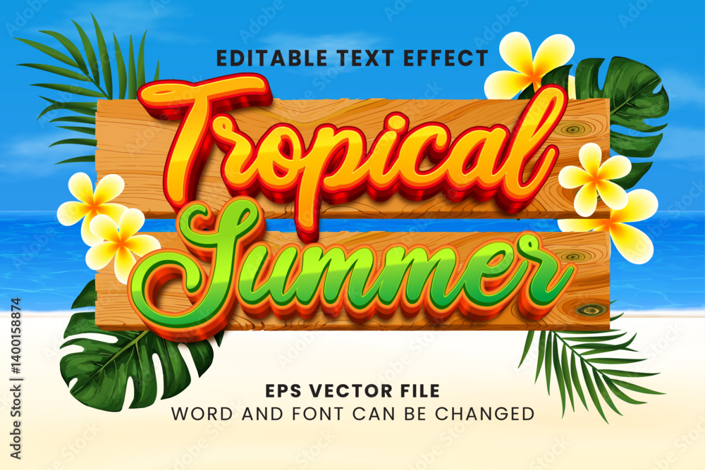 Poster tropical summer 3d colorful editable vector text effect