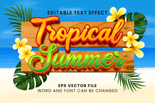 Tropical summer 3d colorful editable vector text effect