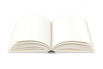 Fototapeta premium Open blank book resting on a flat surface, showcasing its white pages. Ideal for themes related to education, reading, literature, or writing.