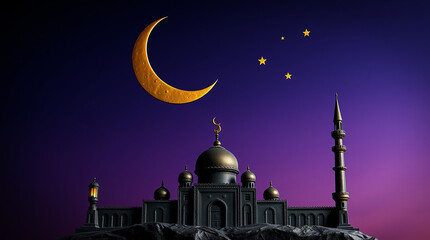 Moody Night View of the Mosque under a Starry Sky