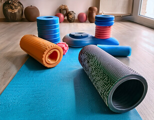 Various foam rollers in different sizes and textures are displayed, representing tools for muscle recovery and flexibility enhancement.
