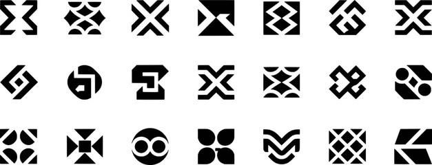 Geometric Shapes Collection Black And White Modern Logo Icon Set Vector Illustration