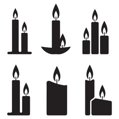 Set candle Vector Black silhouettes for religion commemorative and party. with white background