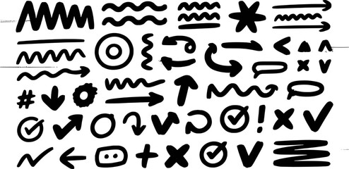 Hand Drawn Doodle Element Set For Design Sketch Style Various Shapes