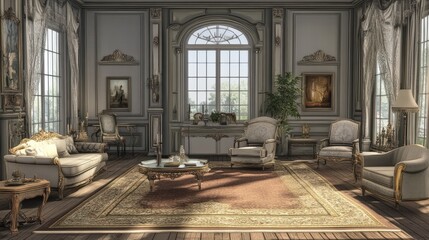 Obraz premium An elegant interior displaying classical furniture and artistic decorations within a room