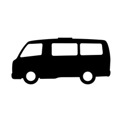 Black silhouette of a minivan with windows on a white background