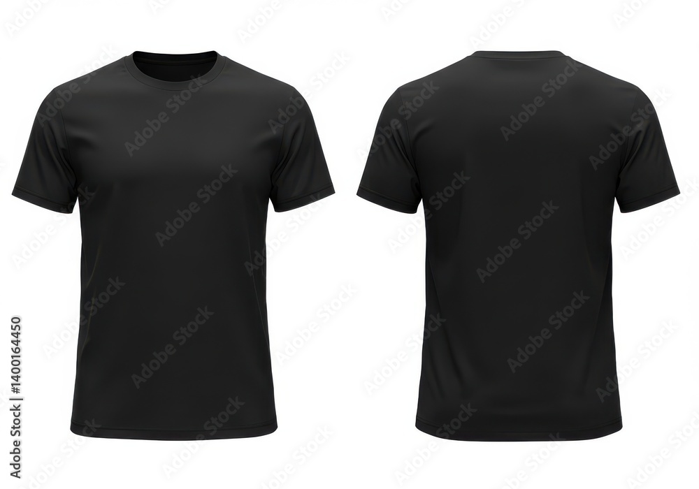 Aufkleber a black t shirt displayed with front and back views on a white background for design mockups and app