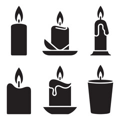 Set candle Vector Black silhouettes for religion commemorative and party. with white background