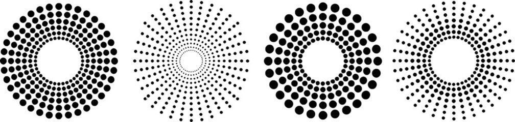 Set Of Dotted Circular Shapes In Radial Arrangement On White Background