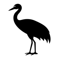 Black silhouette of a standing heron with a long neck and legs