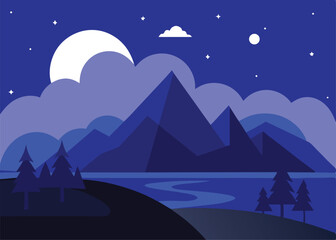 Fototapeta premium wonderful night landscape vector illustration