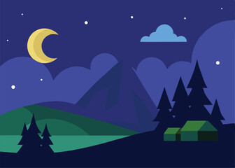 Obraz premium wonderful night landscape vector illustration