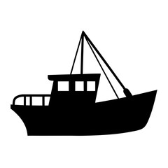 Black silhouette of a fishing boat, representing maritime industry or recreation