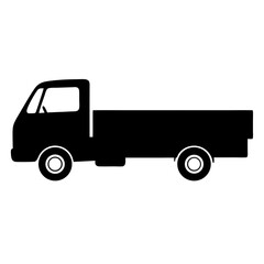 Simple silhouette of a small flatbed truck against a white background