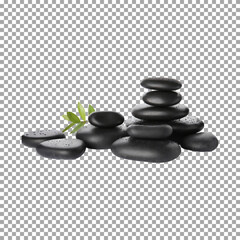 Black spa stones, Elegant Black Pebbles Stack for Tranquil Spa Settings on transparent background, png, psd
