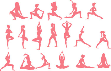 ヨガをする女性のシルエットイラストセット