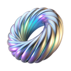 Metallic twisted ring with iridescent finish on black backdrop art rendering
