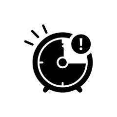 Urgent Clock Alert with Exclamation Mark - Black Filled Icon