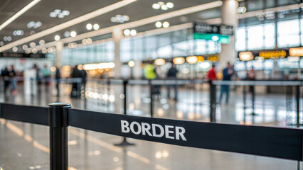 Border queue at airport with people in background