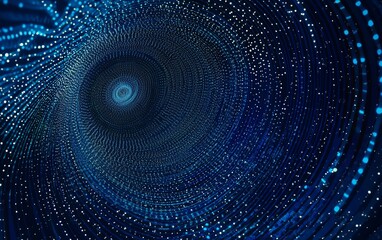 Abstract technology futuristic concept featuring a circle dot pattern on a blue digital background, symbolizing big data, blockchain innovation, and digital networks