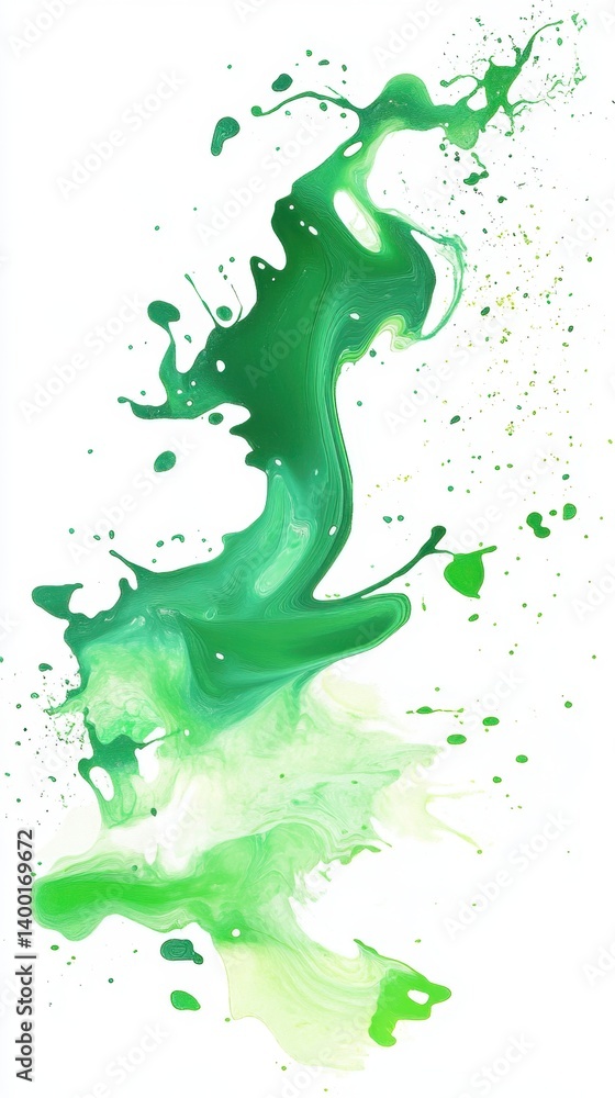 Aufkleber dynamic flow of emerald green paint creates an abstract splash on a clean white background with flui