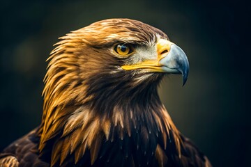 Majestic Golden Eagle Portrait With Intense Yellow Eyes And Sharp Beak Revealing Power And Beauty, golden eagle, eagle, bird of prey, raptor, predator, wildlife, animal, nature, avian, feathers, beak
