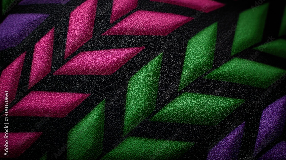 Poster diagonal woven textile structure in green and magenta tones forming pattern rich texture with strong