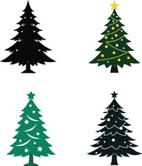 Minimalist Christmas Tree Vector with Star and Ornaments on White Background