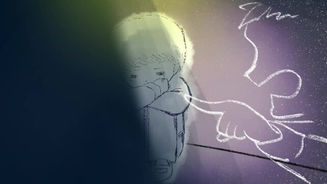 父の精神的DV、言葉の暴力に泣き出す子供のアニメ
